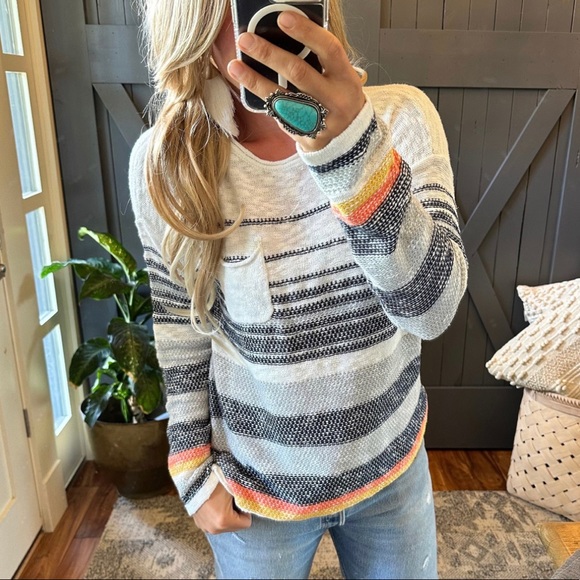 New Stripped Cotton Knit Top Pullover Lightweight Sweater Long Sleeve Shirt - Picture 6 of 10